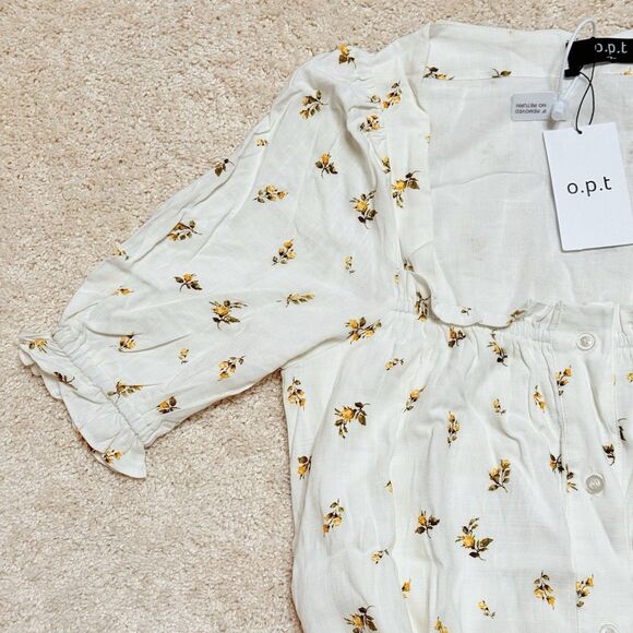 NWT Anthropologie OPT White & Yellow Floral Tie Waist Puff Sleeve Maxi Dress M - Picture 5 of 14